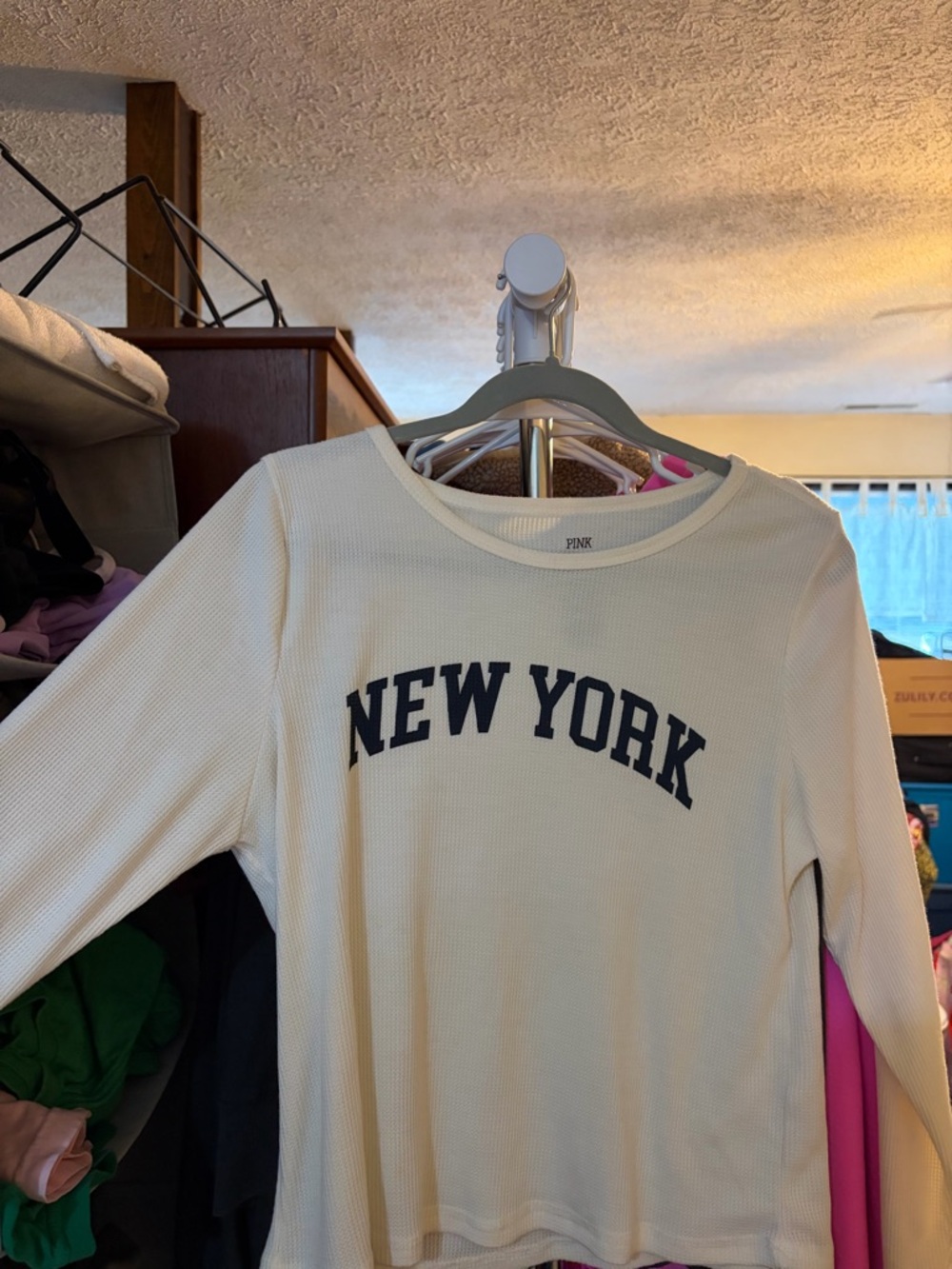 Pink Republic White Waffle Knit "NEW YORK" Long Sleeve Top